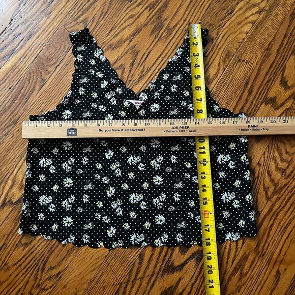 BONGO Dandelion Floral Polka Dot Print Black V-Neck Scoop Hem Tank Top Woman's S - Picture 3 of 5